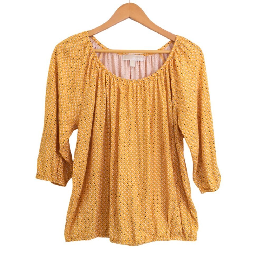 NWOT Michael Kors Boho Peasant Blouse‎ 3/4 Sleeve Yellow Size 1X